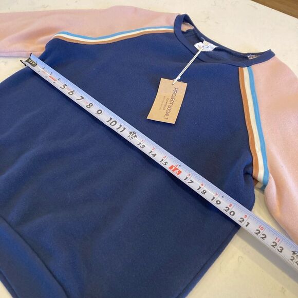 NEW Project Social T Blue and Pink Vintage 70s Raglan Crew Sweatshirt Small - Picture 6 of 7
